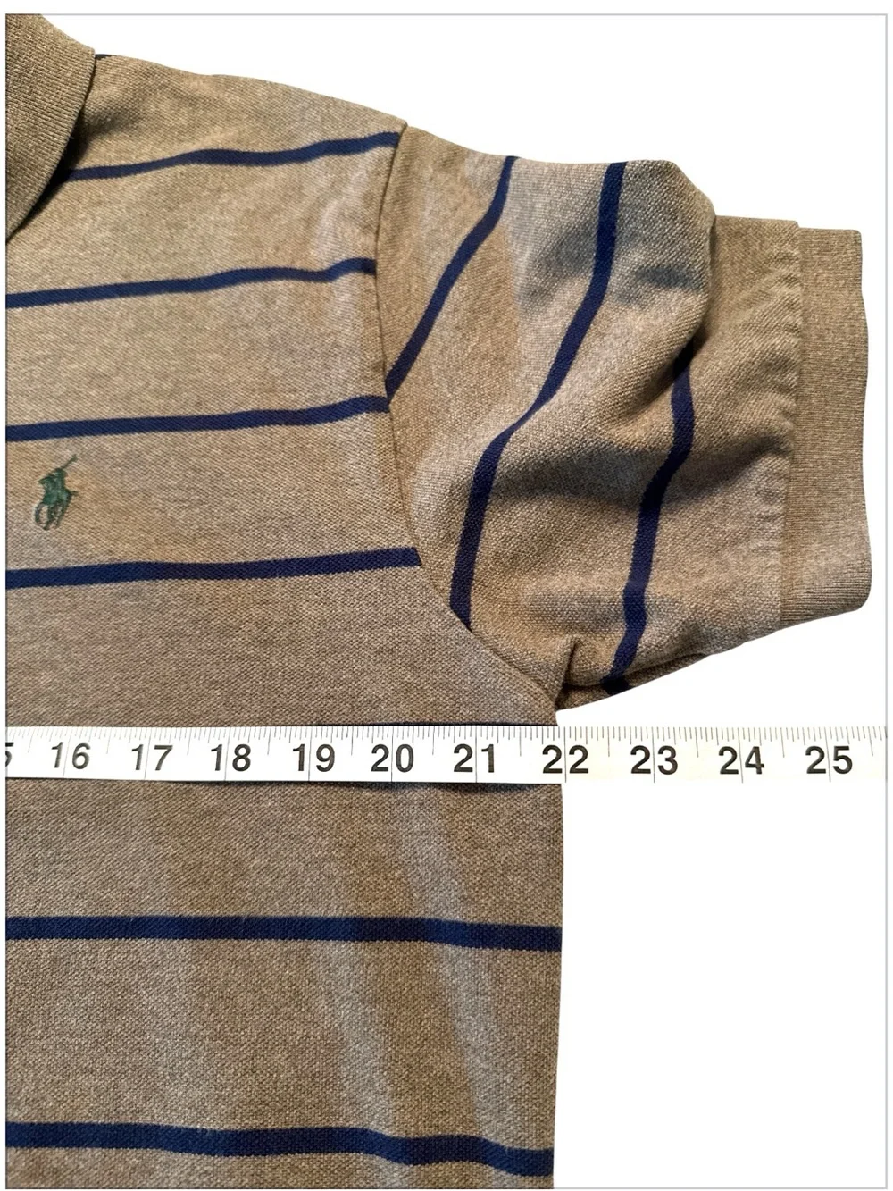 Polo by Ralph Lauren Shirt Mens Brown Navy Blue Striped Short Sleeve Polo Large
